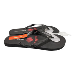 Joe Fresh Flip Flop Sandals Shoes Mens Size 9 Black Canada Maple Leaf Beach